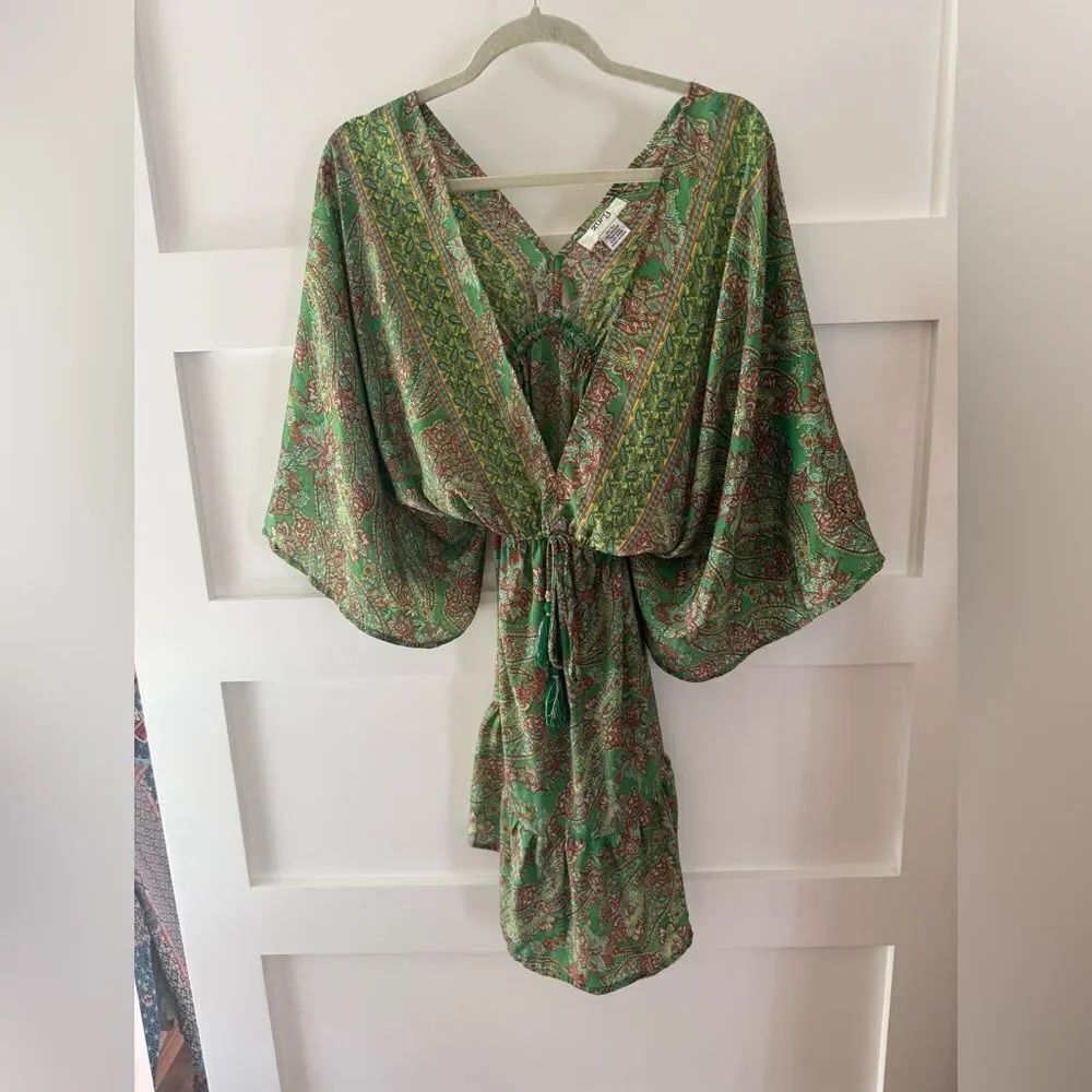 Vintage Zury Green Paisley Kimono Dress Silk